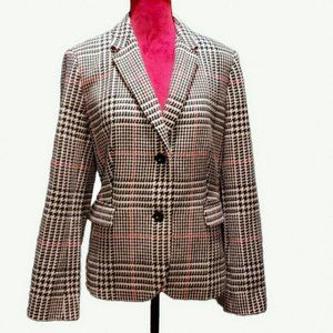 Talbots Houndstooth Black &White Wool Blend Plaid Jacket Sz 16